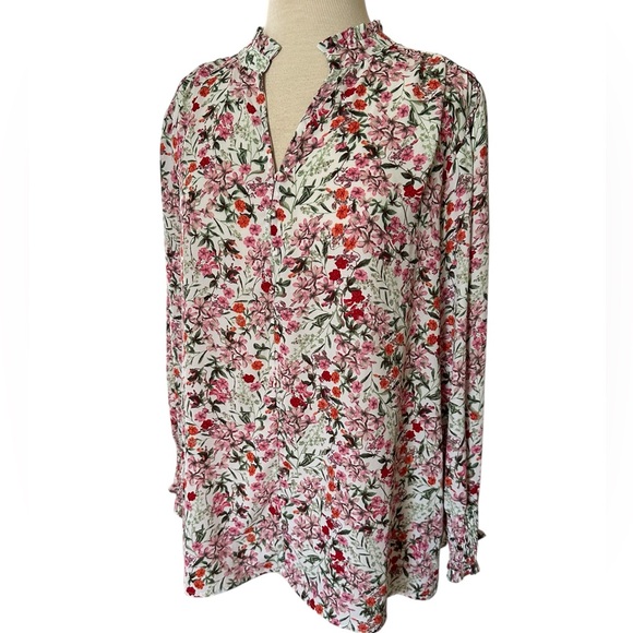 CYNTHIA ROWLEY 1X Multicolor Floral Plus Size long sleeve women's Blouse top - Picture 1 of 11